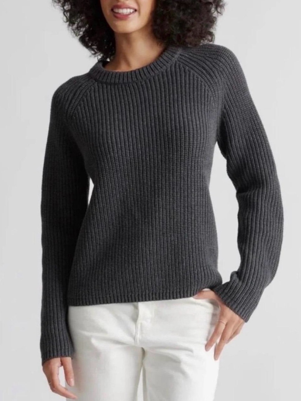Quince 100% Cotton Crewneck Fisherman Sweater